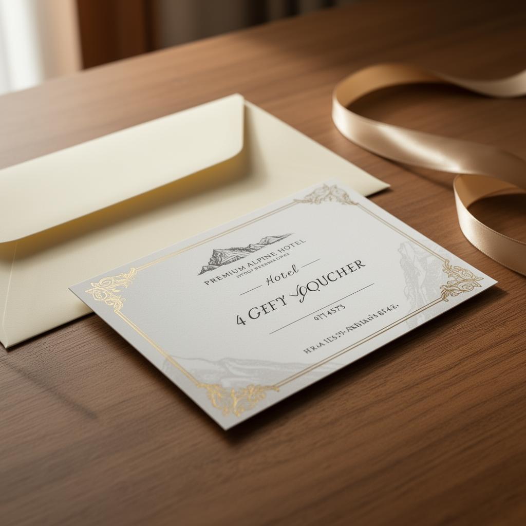 Eleganter Hotelgutschein auf edler Holzoberfläche