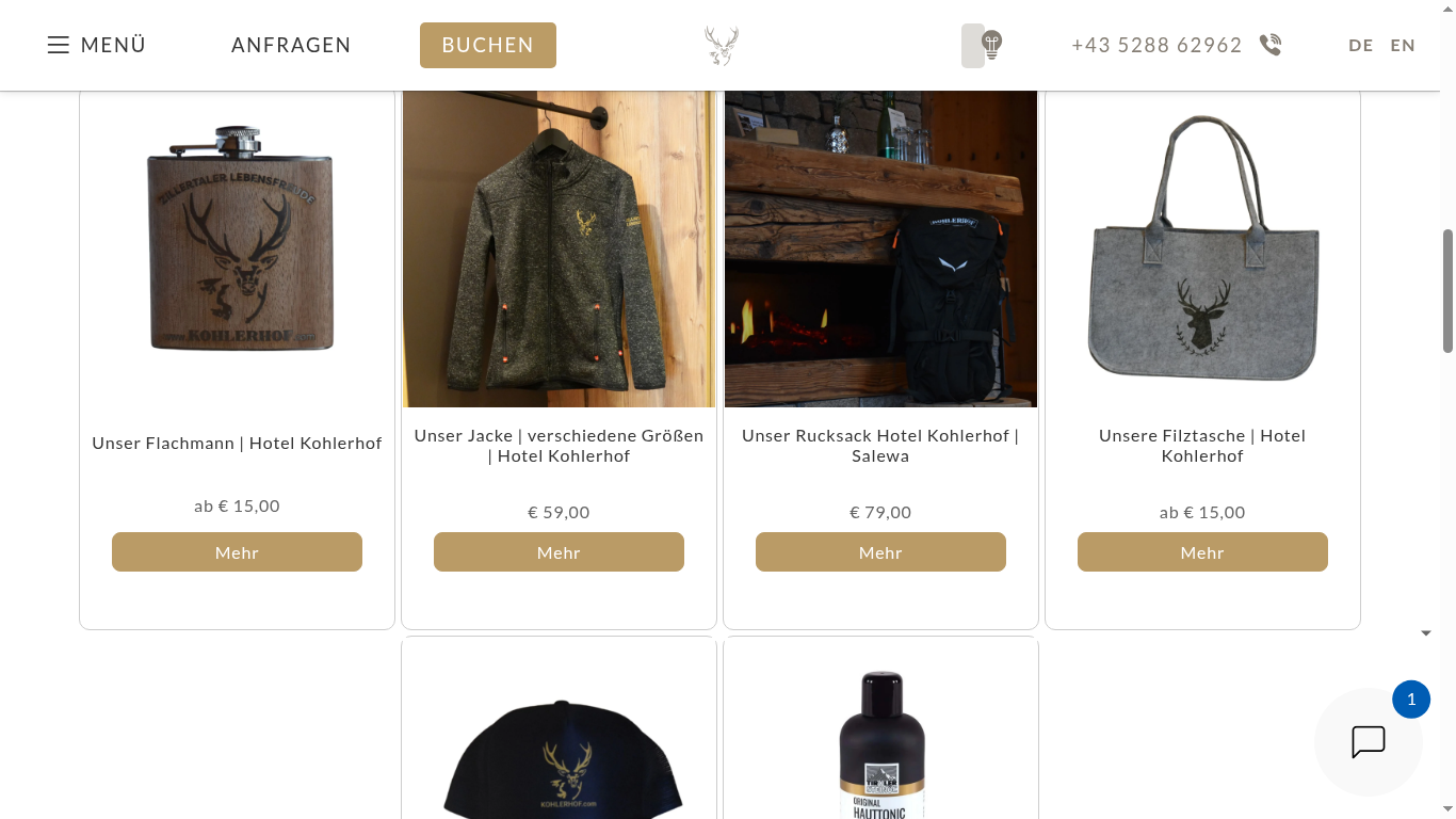 Alpenzon-Shop live auf der Website von Hotel Kohlerhof